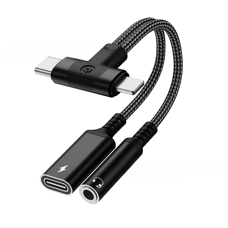 2-v-1 USB-C a Lightning audio NABÍJACÍ adaptér pre zariadenia Apple, Samsung a Google (model HS-118)