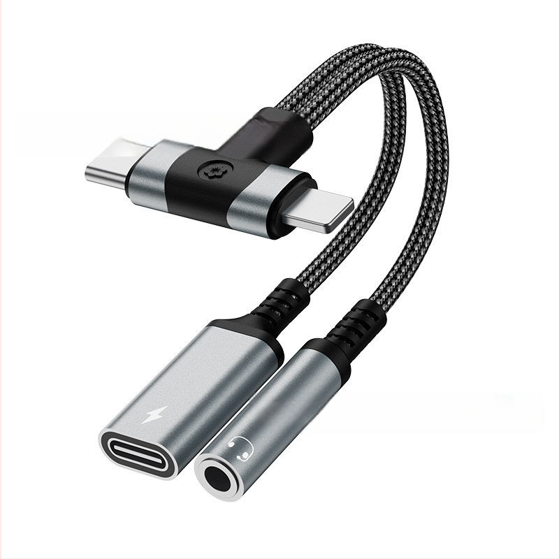 2-v-1 USB-C a Lightning audio NABÍJACÍ adaptér pre zariadenia Apple, Samsung a Google (model HS-118)