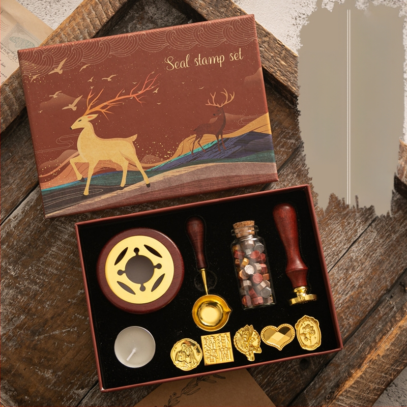 Autonomy Set pečata za vosak s drvenom ručkom — retro jelenski motiv, moderni minimalistički stil, pogod an kao poslovni dar, bez IP licencije