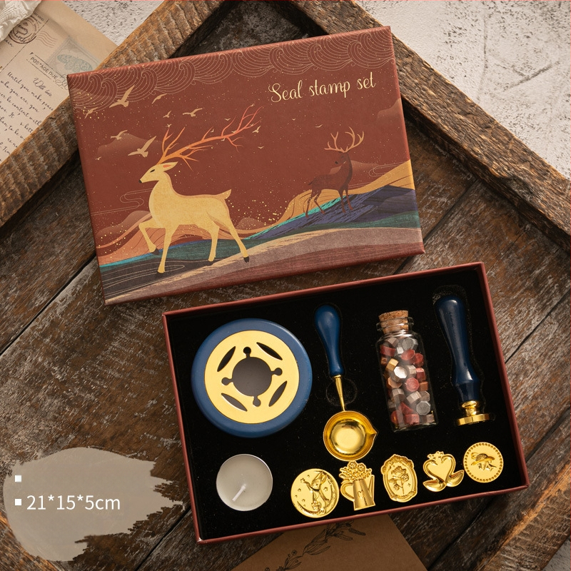 Autonomy Set pečata za vosak s drvenom ručkom — retro jelenski motiv, moderni minimalistički stil, pogod an kao poslovni dar, bez IP licencije