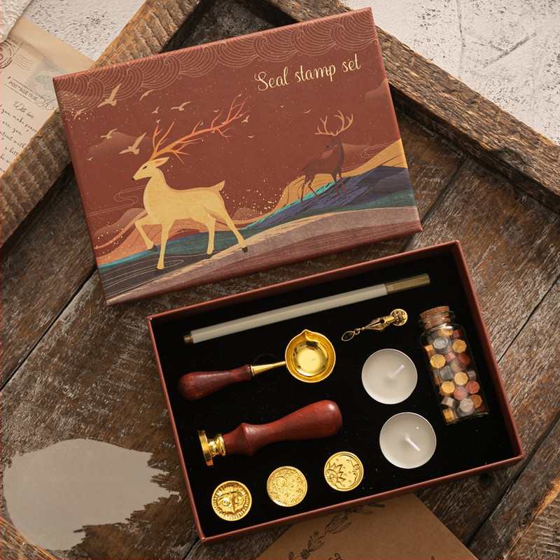 Autonomy Set pečata za vosak s drvenom ručkom — retro jelenski motiv, moderni minimalistički stil, pogod an kao poslovni dar, bez IP licencije