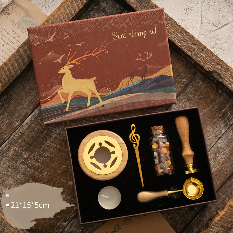 Autonomy Set pečata za vosak s drvenom ručkom — retro jelenski motiv, moderni minimalistički stil, pogod an kao poslovni dar, bez IP licencije