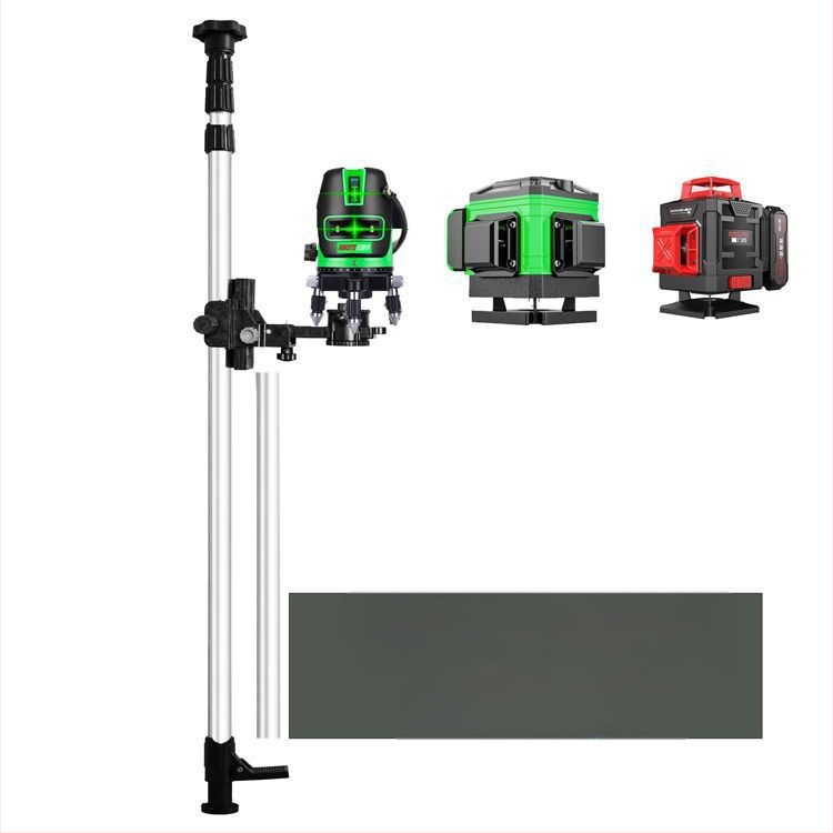 Лазерен нивелир трипод с регулируем повдигащ механизъм, инфрачервен държач, подсилен разтегателен прът и универсален таванен монтаж