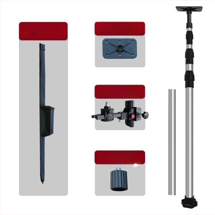 Лазерен нивелир трипод с регулируем повдигащ механизъм, инфрачервен държач, подсилен разтегателен прът и универсален таванен монтаж