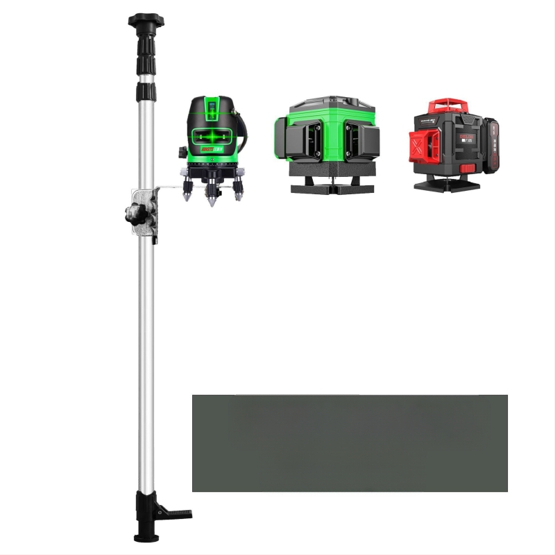 Лазерен нивелир трипод с регулируем повдигащ механизъм, инфрачервен държач, подсилен разтегателен прът и универсален таванен монтаж