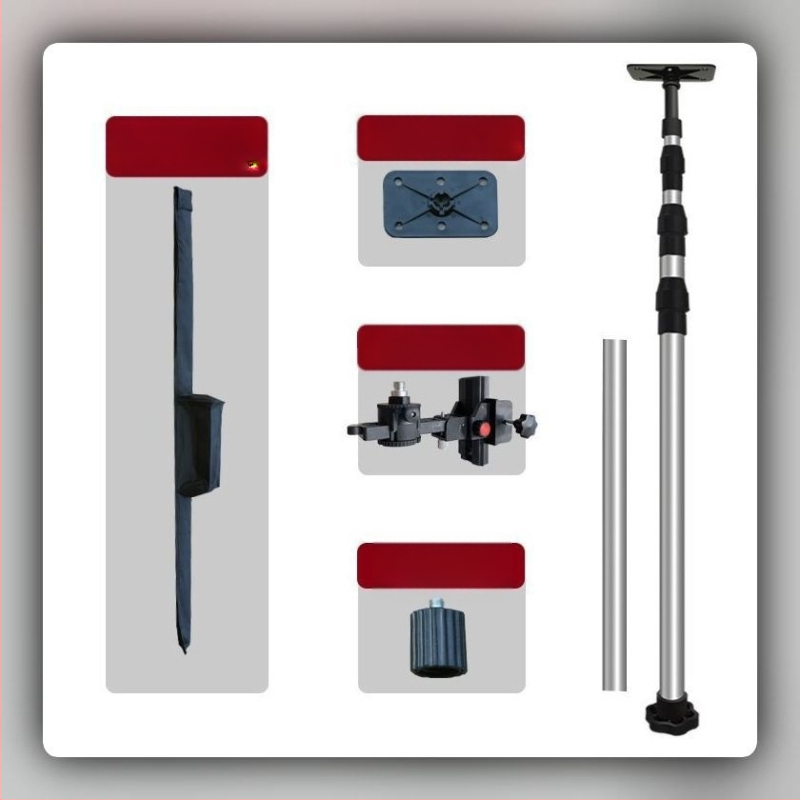 Лазерен нивелир трипод с регулируем повдигащ механизъм, инфрачервен държач, подсилен разтегателен прът и универсален таванен монтаж