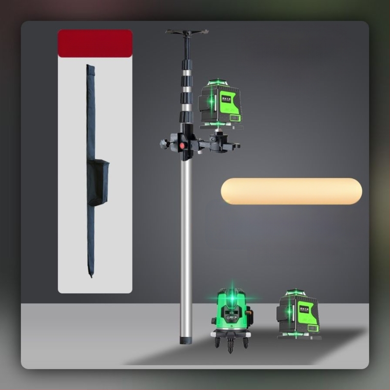 Лазерен нивелир трипод с регулируем повдигащ механизъм, инфрачервен държач, подсилен разтегателен прът и универсален таванен монтаж