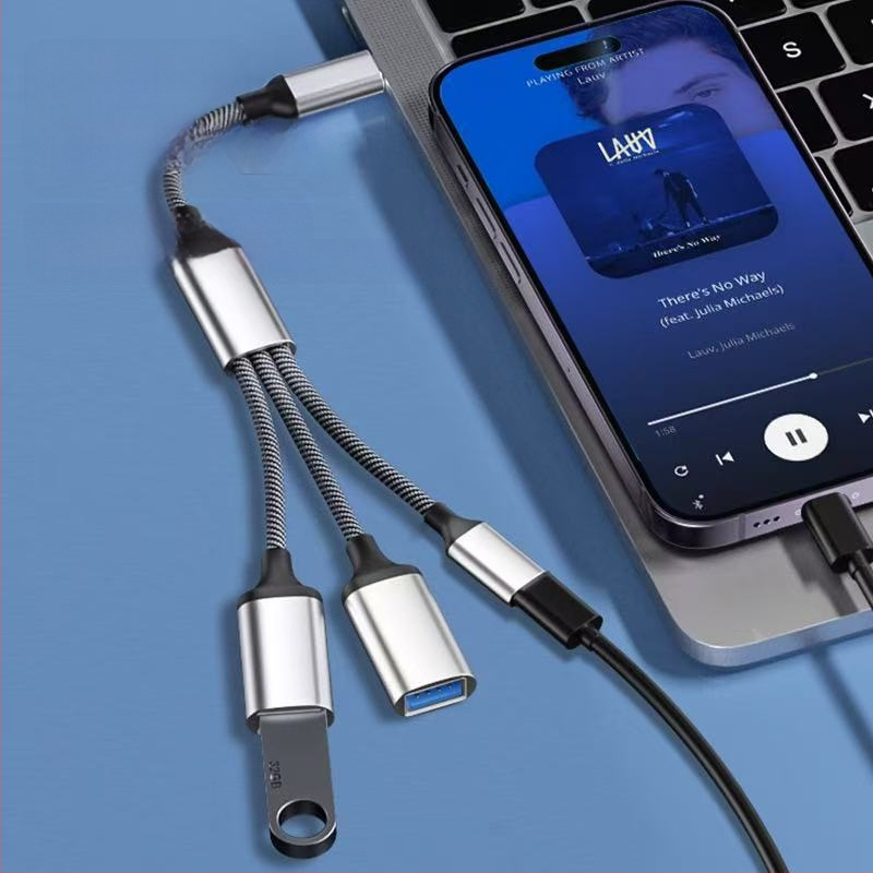USB-C 3-portni OTG hub, USB 2.0, bakreno jezgro kabel, duljina 28 cm