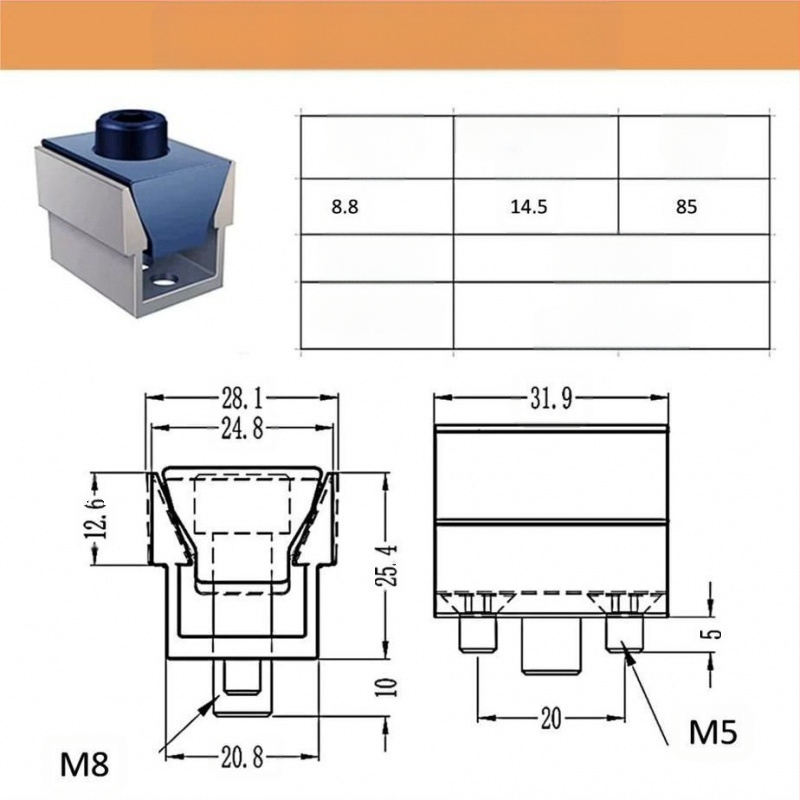 Lydinio stoties fiksatorius – daugiafunkcinis krašto fiksatorius su spaustuvu, magnetinis atsparumas, vienpusis dizainas