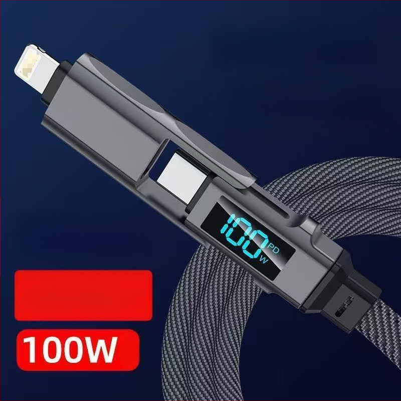 65W skaitmeninis kabelis su ekranu, 4-in-1 USB-C ir Lightning, cinko lydinys, dviejų išėjimų