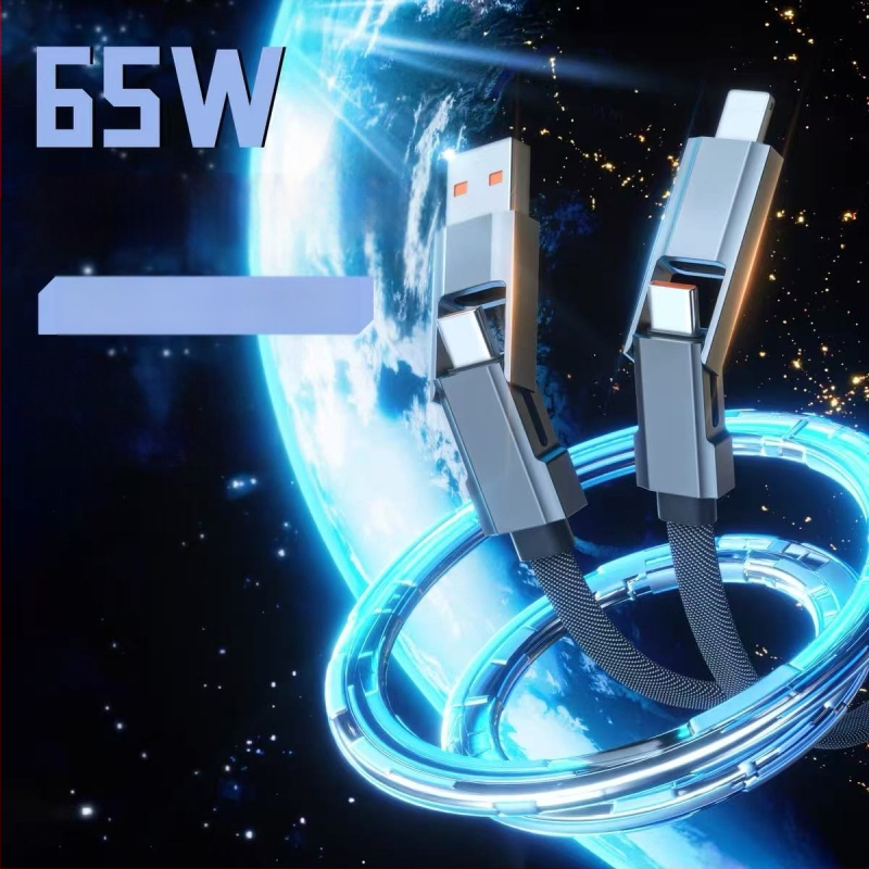 65W skaitmeninis kabelis su ekranu, 4-in-1 USB-C ir Lightning, cinko lydinys, dviejų išėjimų