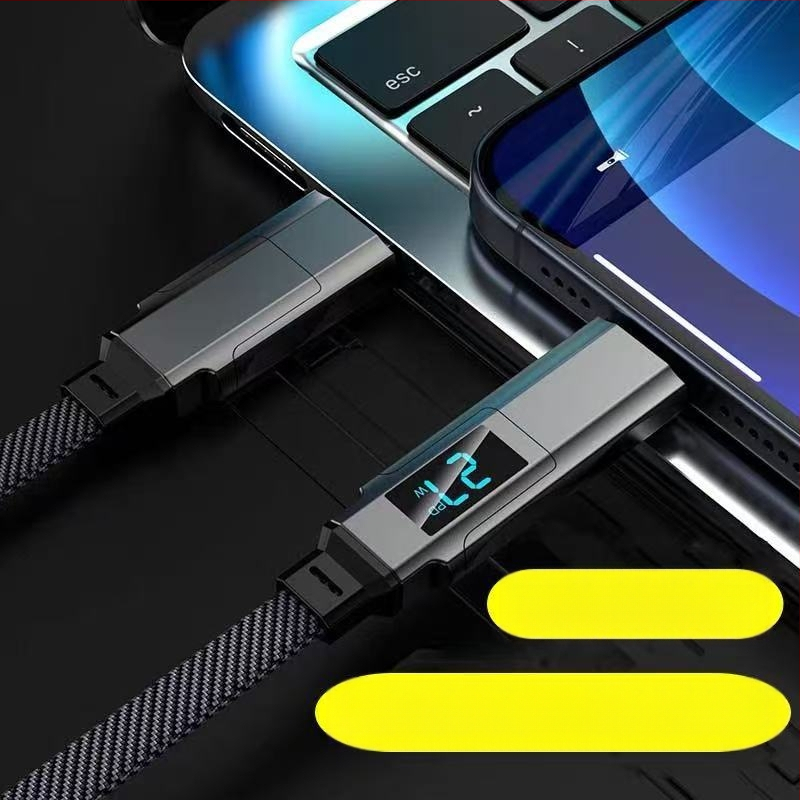 65W skaitmeninis kabelis su ekranu, 4-in-1 USB-C ir Lightning, cinko lydinys, dviejų išėjimų