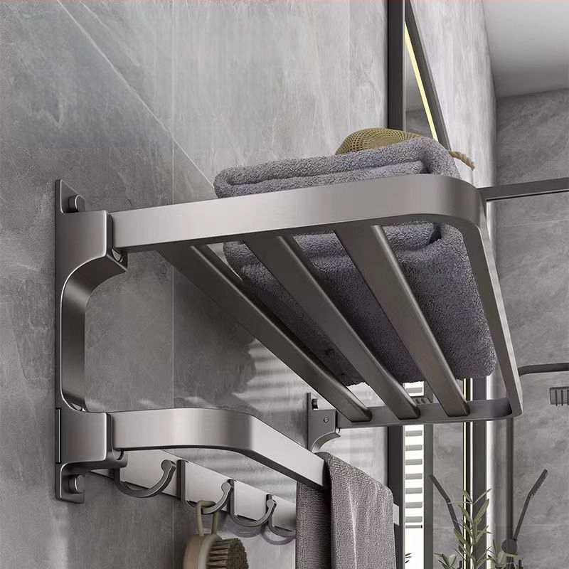 Space aliuminio rankšluosčių laikiklis, sieninis be skylu, 2 sluoksniai, apkrova >15 kg, 2023 m. naujai patobulintas dvigubo sulankstymo modelis, paviršiaus purškimo danga