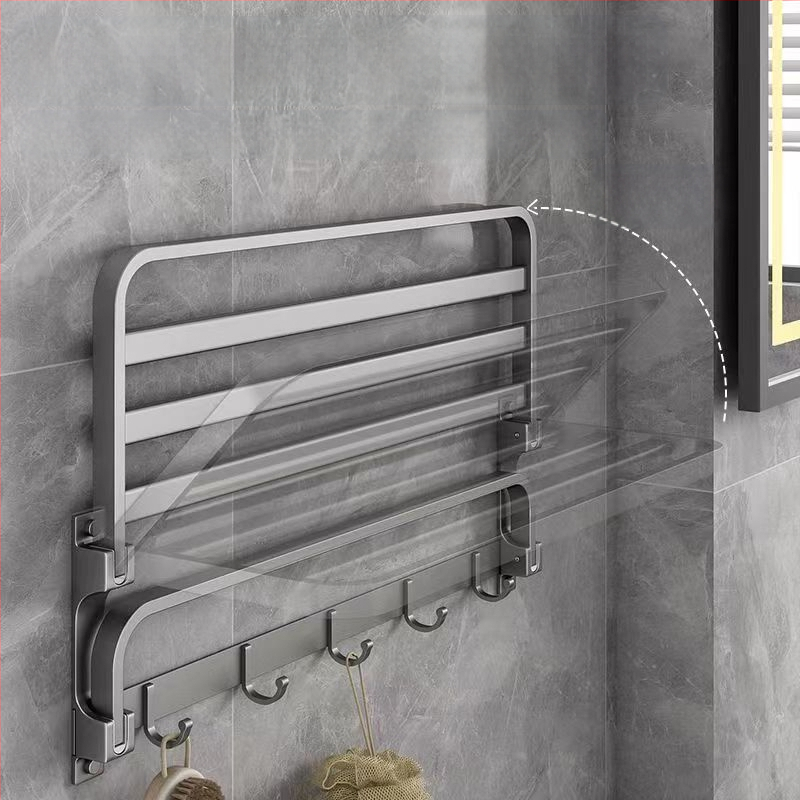 Space aliuminio rankšluosčių laikiklis, sieninis be skylu, 2 sluoksniai, apkrova >15 kg, 2023 m. naujai patobulintas dvigubo sulankstymo modelis, paviršiaus purškimo danga