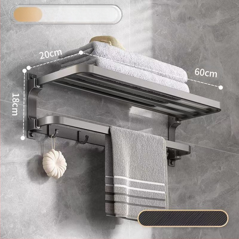 Space aliuminio rankšluosčių laikiklis, sieninis be skylu, 2 sluoksniai, apkrova >15 kg, 2023 m. naujai patobulintas dvigubo sulankstymo modelis, paviršiaus purškimo danga