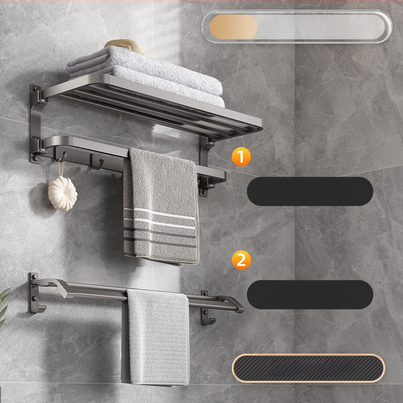 Space aliuminio rankšluosčių laikiklis, sieninis be skylu, 2 sluoksniai, apkrova >15 kg, 2023 m. naujai patobulintas dvigubo sulankstymo modelis, paviršiaus purškimo danga