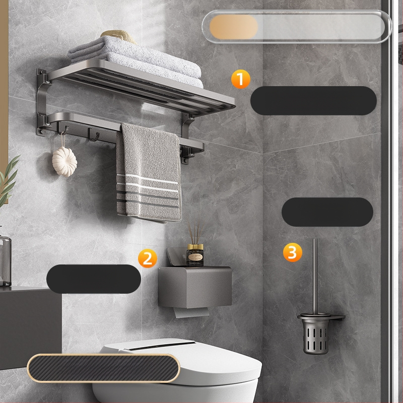 Space aliuminio rankšluosčių laikiklis, sieninis be skylu, 2 sluoksniai, apkrova >15 kg, 2023 m. naujai patobulintas dvigubo sulankstymo modelis, paviršiaus purškimo danga