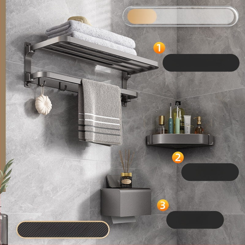 Space aliuminio rankšluosčių laikiklis, sieninis be skylu, 2 sluoksniai, apkrova >15 kg, 2023 m. naujai patobulintas dvigubo sulankstymo modelis, paviršiaus purškimo danga