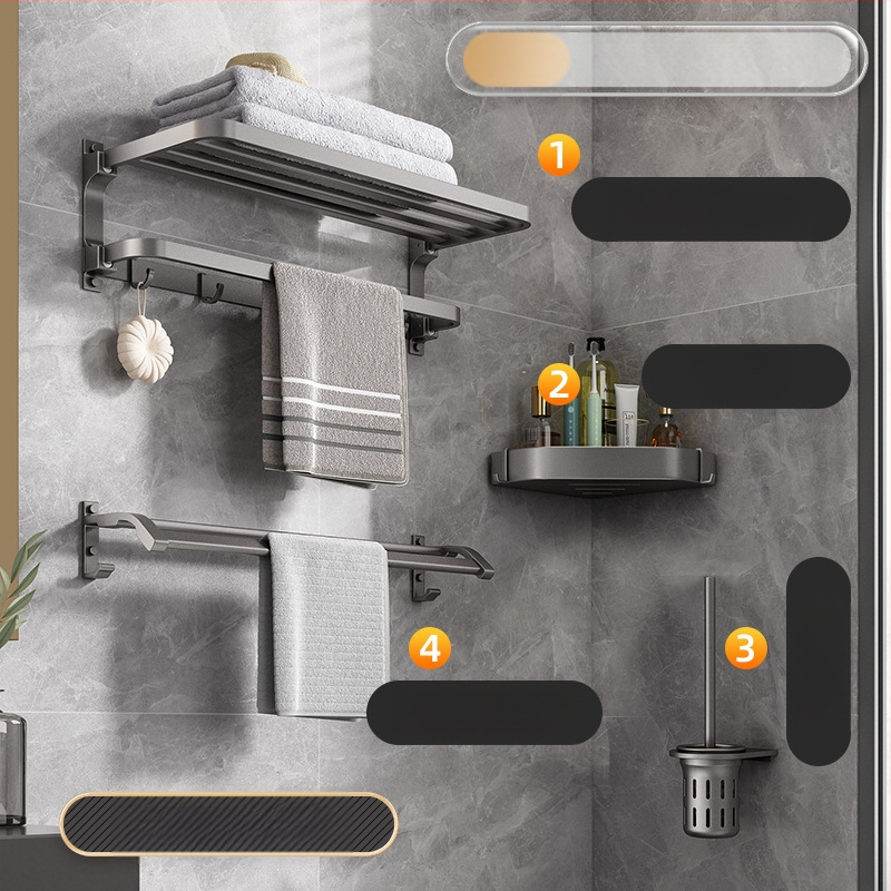 Space aliuminio rankšluosčių laikiklis, sieninis be skylu, 2 sluoksniai, apkrova >15 kg, 2023 m. naujai patobulintas dvigubo sulankstymo modelis, paviršiaus purškimo danga