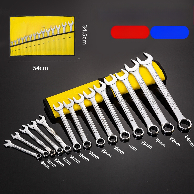 Комплект гаечни ключове, 14 части, комбиниран тип, с открит край