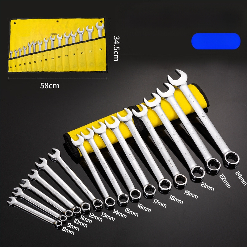 Комплект гаечни ключове, 14 части, комбиниран тип, с открит край