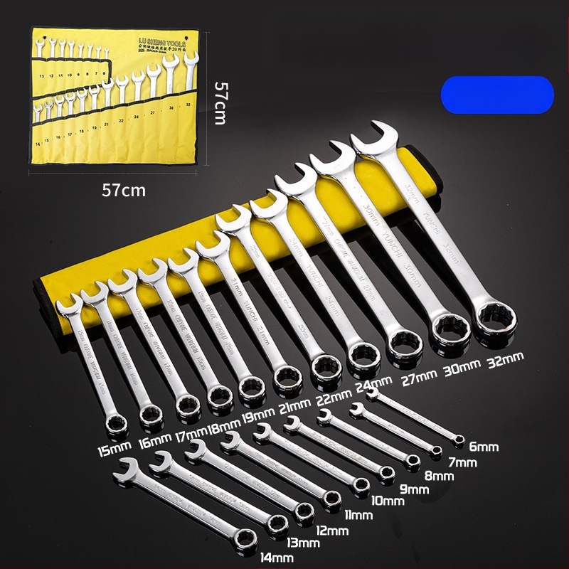 Комплект гаечни ключове, 14 части, комбиниран тип, с открит край