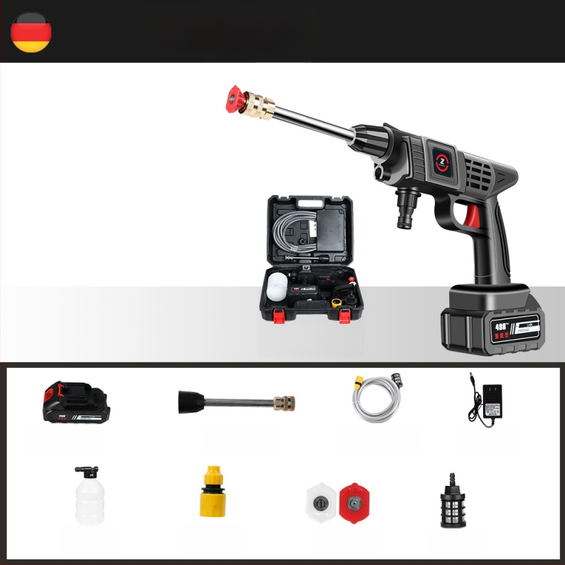 Bevielė nešiojama aukšto slėgio plovimo purkštukas automobilių valymui, 21V baterija, iki 30 bar, modelis 001, svoris 1,2 kg