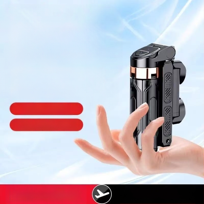 Mini belaidė Bluetooth selfie lazda telefonui su keturių kojų statyvu, teleskopinė, vaizdo stabilizacija, įmontuotas apšvietimas, medžiaga aliuminio lydinys + ABS