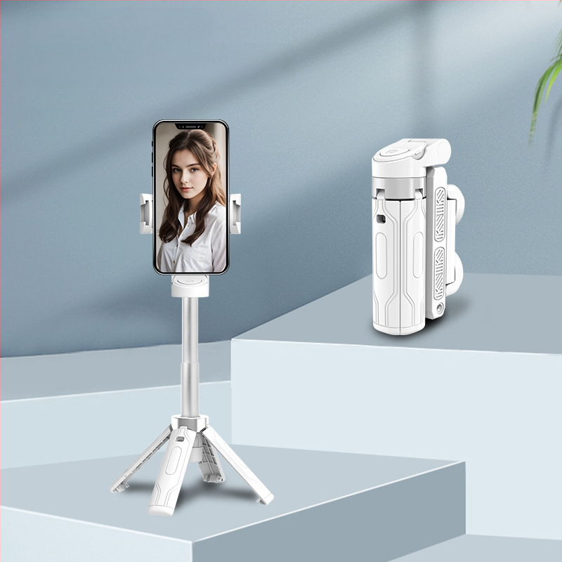 Mini belaidė Bluetooth selfie lazda telefonui su keturių kojų statyvu, teleskopinė, vaizdo stabilizacija, įmontuotas apšvietimas, medžiaga aliuminio lydinys + ABS