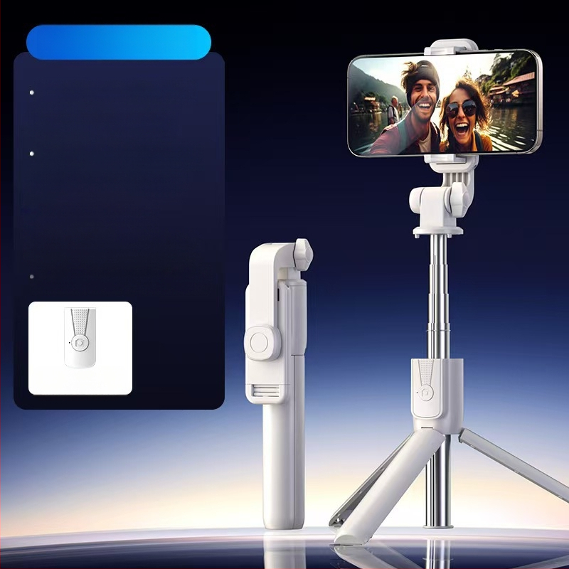 Mini belaidė Bluetooth selfie lazda telefonui su keturių kojų statyvu, teleskopinė, vaizdo stabilizacija, įmontuotas apšvietimas, medžiaga aliuminio lydinys + ABS