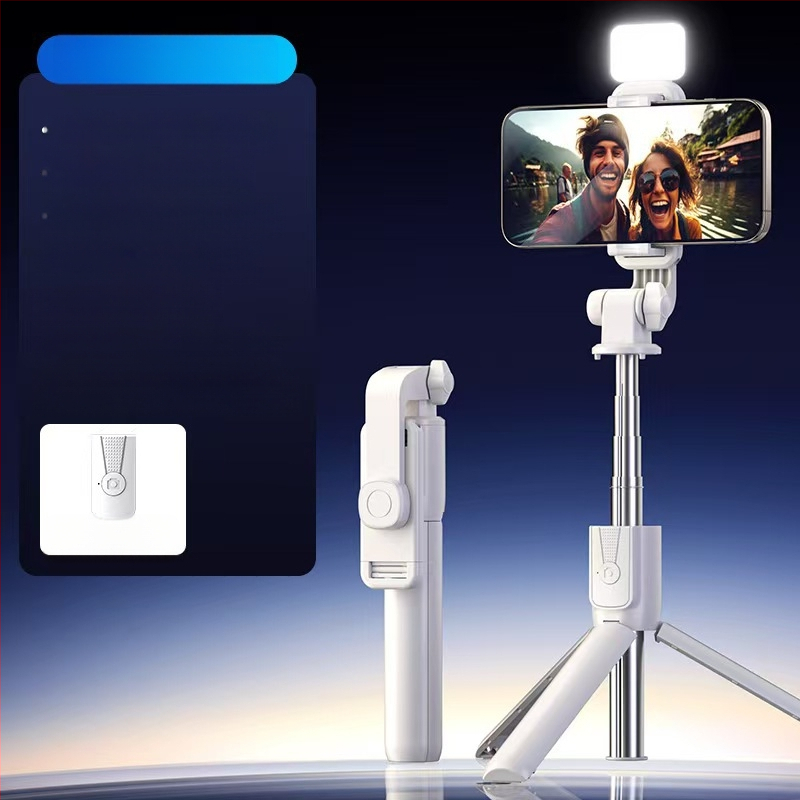 Mini belaidė Bluetooth selfie lazda telefonui su keturių kojų statyvu, teleskopinė, vaizdo stabilizacija, įmontuotas apšvietimas, medžiaga aliuminio lydinys + ABS