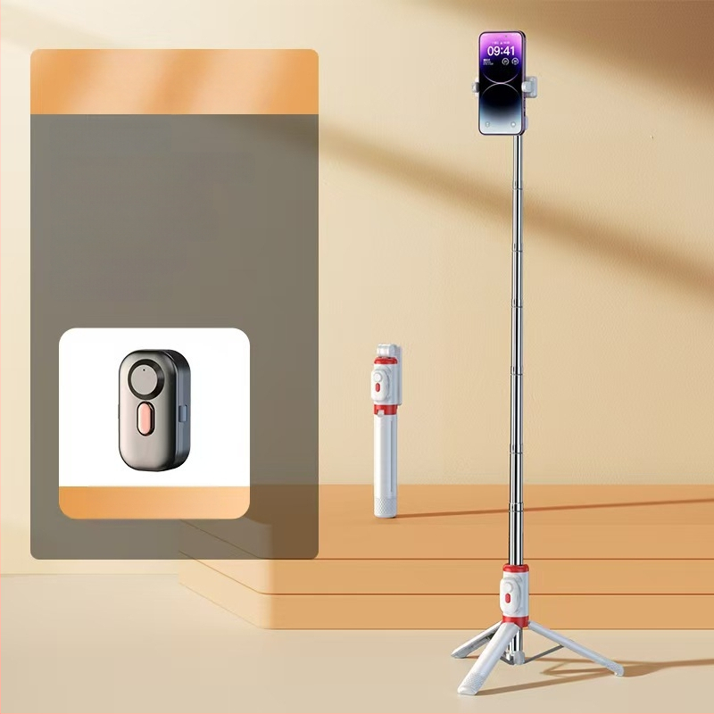 Mini belaidė Bluetooth selfie lazda telefonui su keturių kojų statyvu, teleskopinė, vaizdo stabilizacija, įmontuotas apšvietimas, medžiaga aliuminio lydinys + ABS