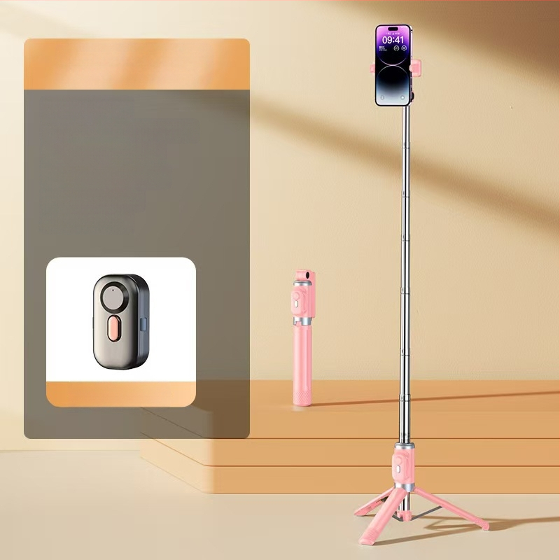 Mini belaidė Bluetooth selfie lazda telefonui su keturių kojų statyvu, teleskopinė, vaizdo stabilizacija, įmontuotas apšvietimas, medžiaga aliuminio lydinys + ABS