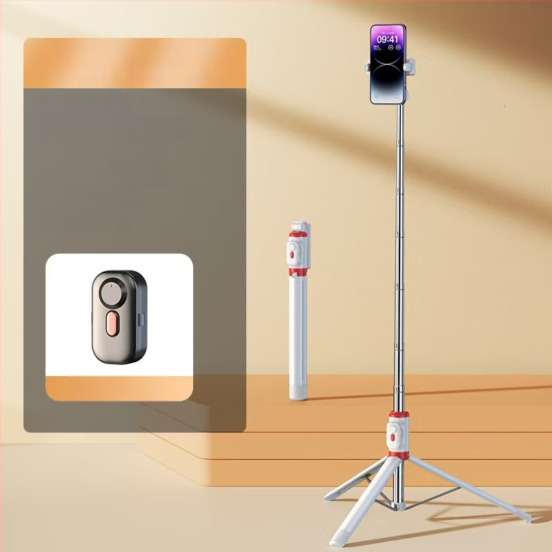 Mini belaidė Bluetooth selfie lazda telefonui su keturių kojų statyvu, teleskopinė, vaizdo stabilizacija, įmontuotas apšvietimas, medžiaga aliuminio lydinys + ABS