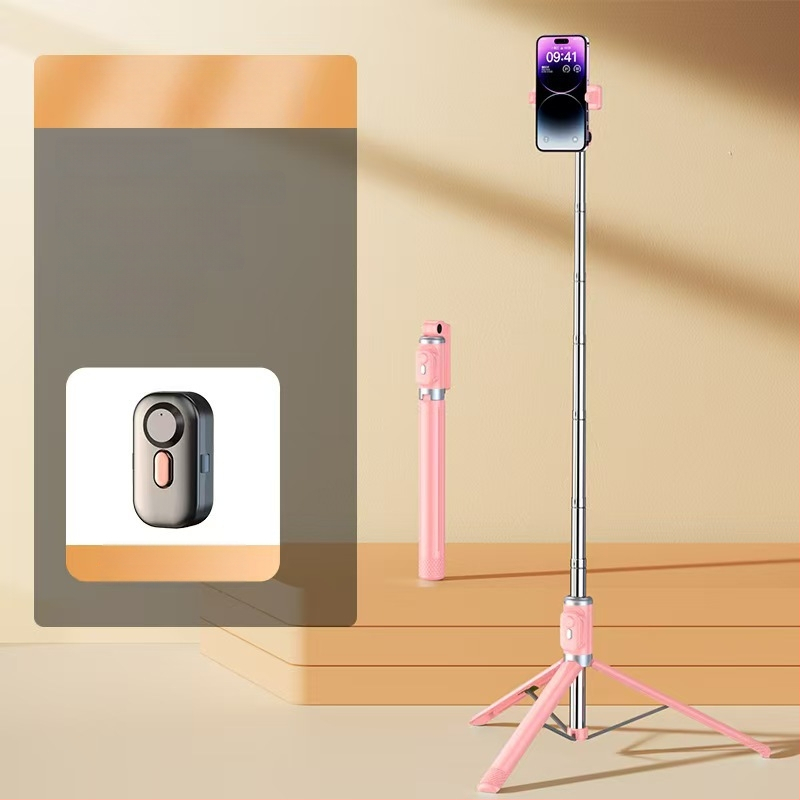 Mini belaidė Bluetooth selfie lazda telefonui su keturių kojų statyvu, teleskopinė, vaizdo stabilizacija, įmontuotas apšvietimas, medžiaga aliuminio lydinys + ABS