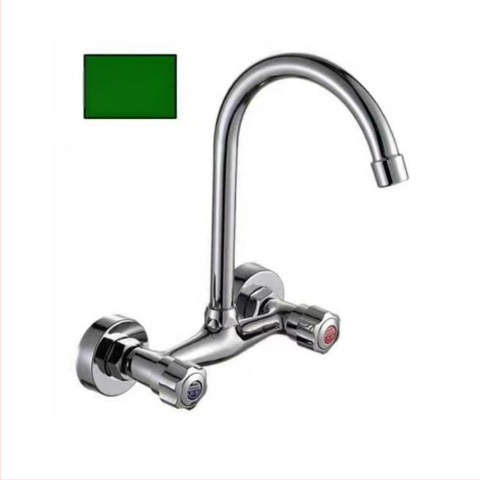 Вграден стенен месингов смесител за топла и студена вода, за кухненска мивка и пералня, въртящ се, керамичен клапан