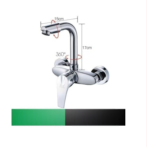 Вграден стенен месингов смесител за топла и студена вода, за кухненска мивка и пералня, въртящ се, керамичен клапан