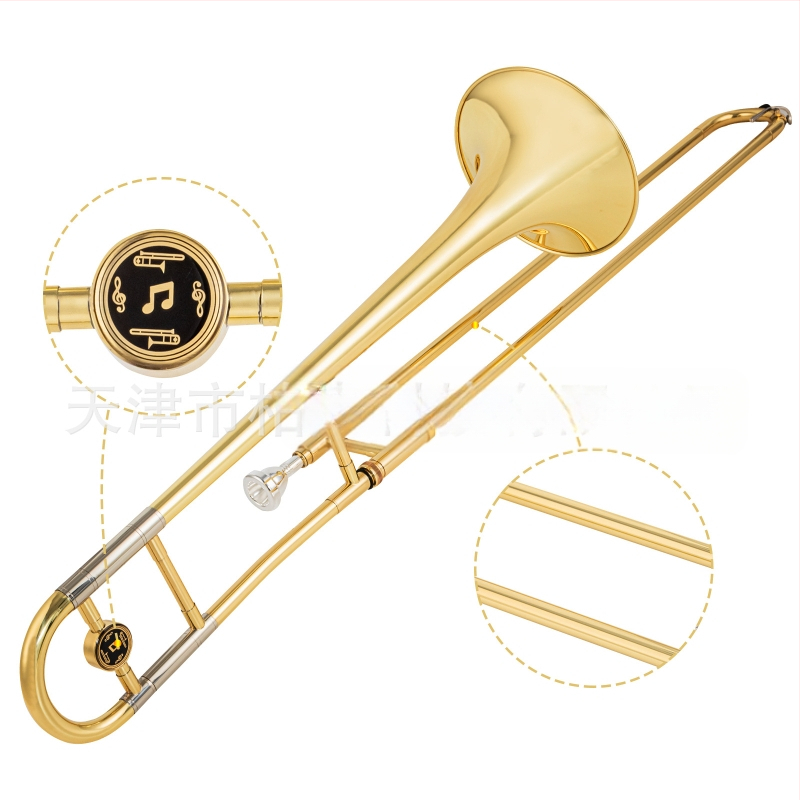 ADDIE алто тромбон за начинаещи, тоналност E-flat до B-flat, среден регистър E-down, лаково златно покритие