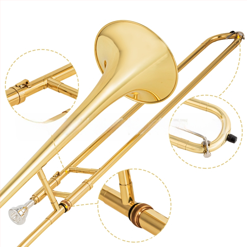 ADDIE алто тромбон за начинаещи, тоналност E-flat до B-flat, среден регистър E-down, лаково златно покритие