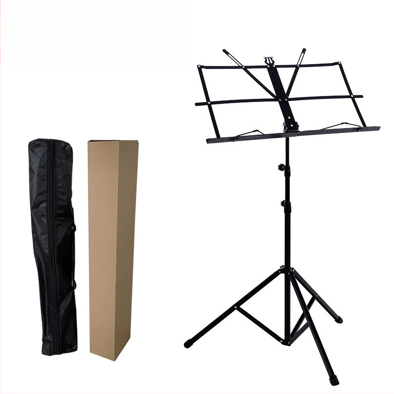 Sklopný kovový stojan na noty s nastaviteľnou výškou a prenosnou taškou — konštrukcia z železa a gumy, model 03, príslušenstvo pre saxofón