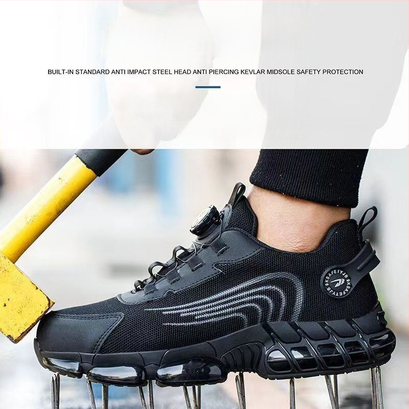 Saugos batai: kvėpuojanti tinklo viršutinė dalis, plieninė nosis, atsparūs smūgiams ir perforacijai, atsparūs slydimui, dėvėjimui