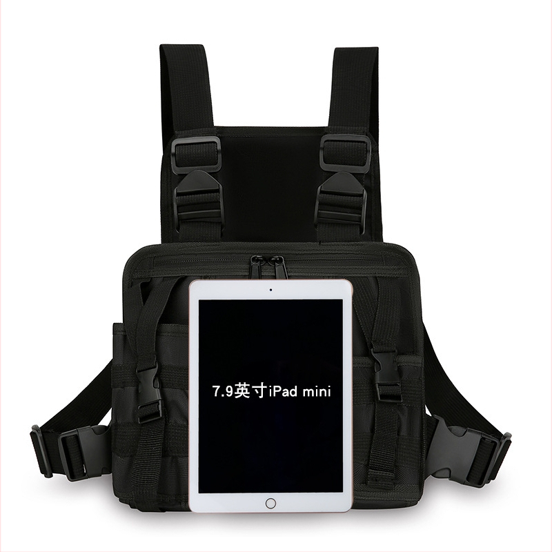 Vyrinė krūtinės rankinė su kibera funkcijų dizainu, iš Oxford audinio, atspari vandeniui, atspari dėvėjimui, su atšvaitiniais elementais ir raidžių raštu