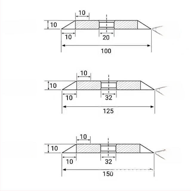Диамантен шлифовъчен диск със 45° и 60° наклон за пили от волфрамова сплав, свредла и фрези