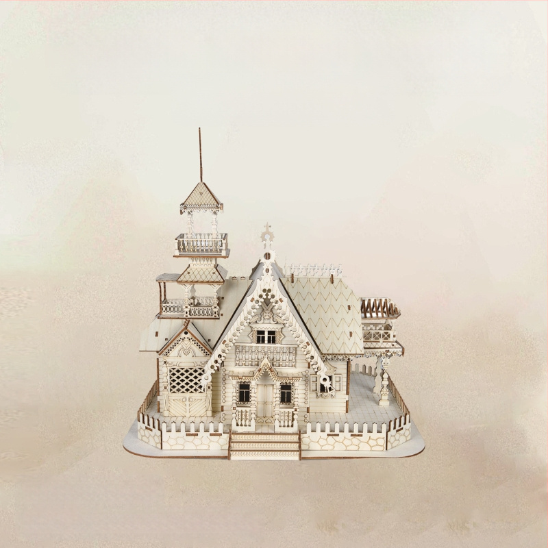 3D medinis dėlionės rinkinys – vilos modelis, amžiaus 7–14 metų, STEM švietimo žaislas