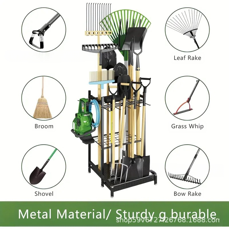 Железна стойка за градински инструменти за окачване на лопати и метли – пасторален стил, за съхранение на цветна стойка, прахоустойчив органайзер