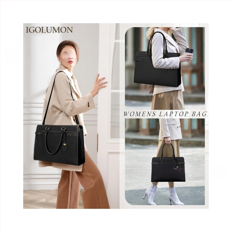 Moteriška PU nešiojamojo kompiuterio rankinė — patvari, ištempiama, daugiafunkcinė, didelė talpa, pečių biuro krepšys su PU pamušalu (Pavasaris 2024)