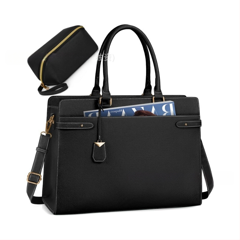 Moteriška PU nešiojamojo kompiuterio rankinė — patvari, ištempiama, daugiafunkcinė, didelė talpa, pečių biuro krepšys su PU pamušalu (Pavasaris 2024)