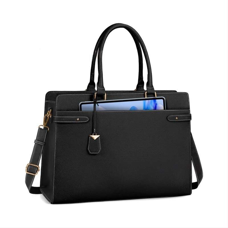 Moteriška PU nešiojamojo kompiuterio rankinė — patvari, ištempiama, daugiafunkcinė, didelė talpa, pečių biuro krepšys su PU pamušalu (Pavasaris 2024)