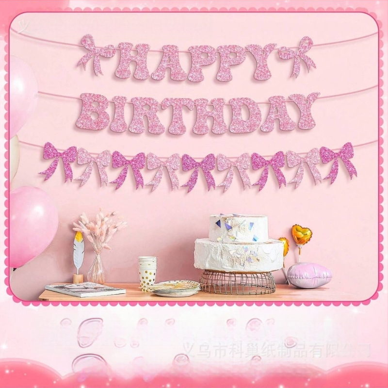 Bow-Tie Flag Glitter Birthday Banner vakarėlių dekorui (No flagpole)