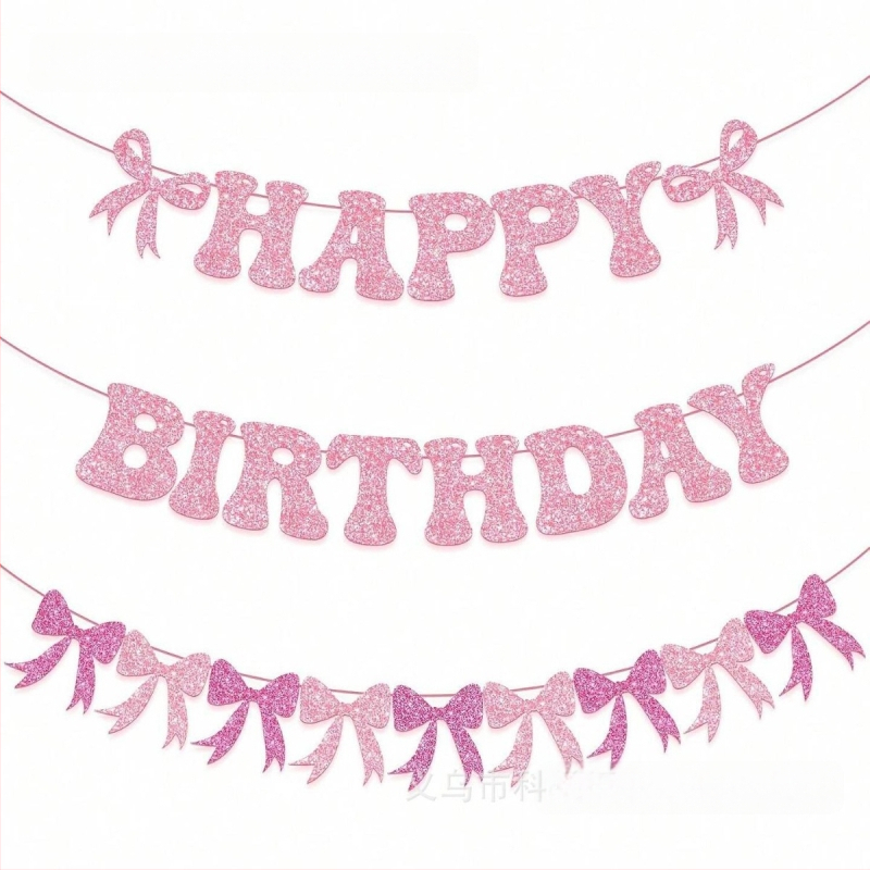 Bow-Tie Flag Glitter Birthday Banner vakarėlių dekorui (No flagpole)